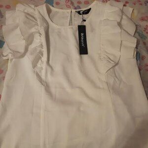 Womens Allegra K White Ruffled Blouse Size M
